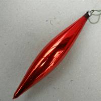 15,5 cm. Rød dråbeformet gammel glaskugle.
